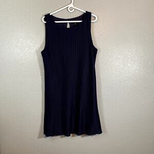 Intrigue Womens XL Blue Pleated Dress Business Key Hole Back Knee Length Button